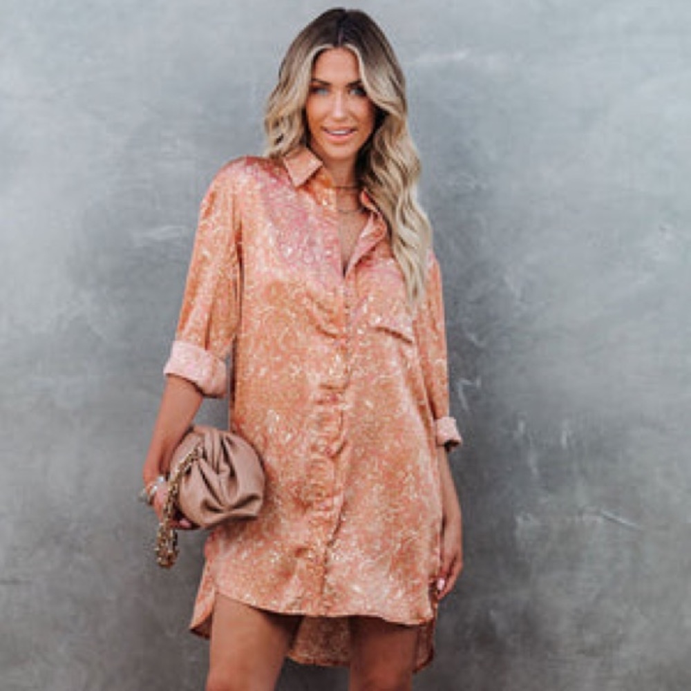 Fleur Satin Paisley Button Down Shirt Dress